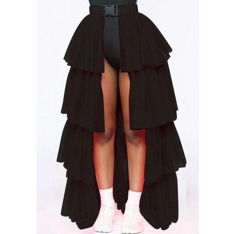 Mesh Stitching See-through Skirt Puffy Casual Umbrella Skirt