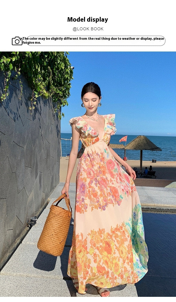 Female Summer Sexy Hot Girl Hollow Backless Beach Vacation Dress