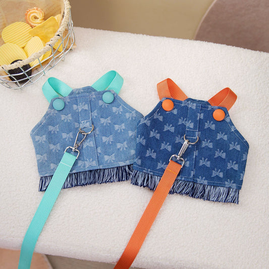 Pet's Chest-back Full Bottom Bow Denim