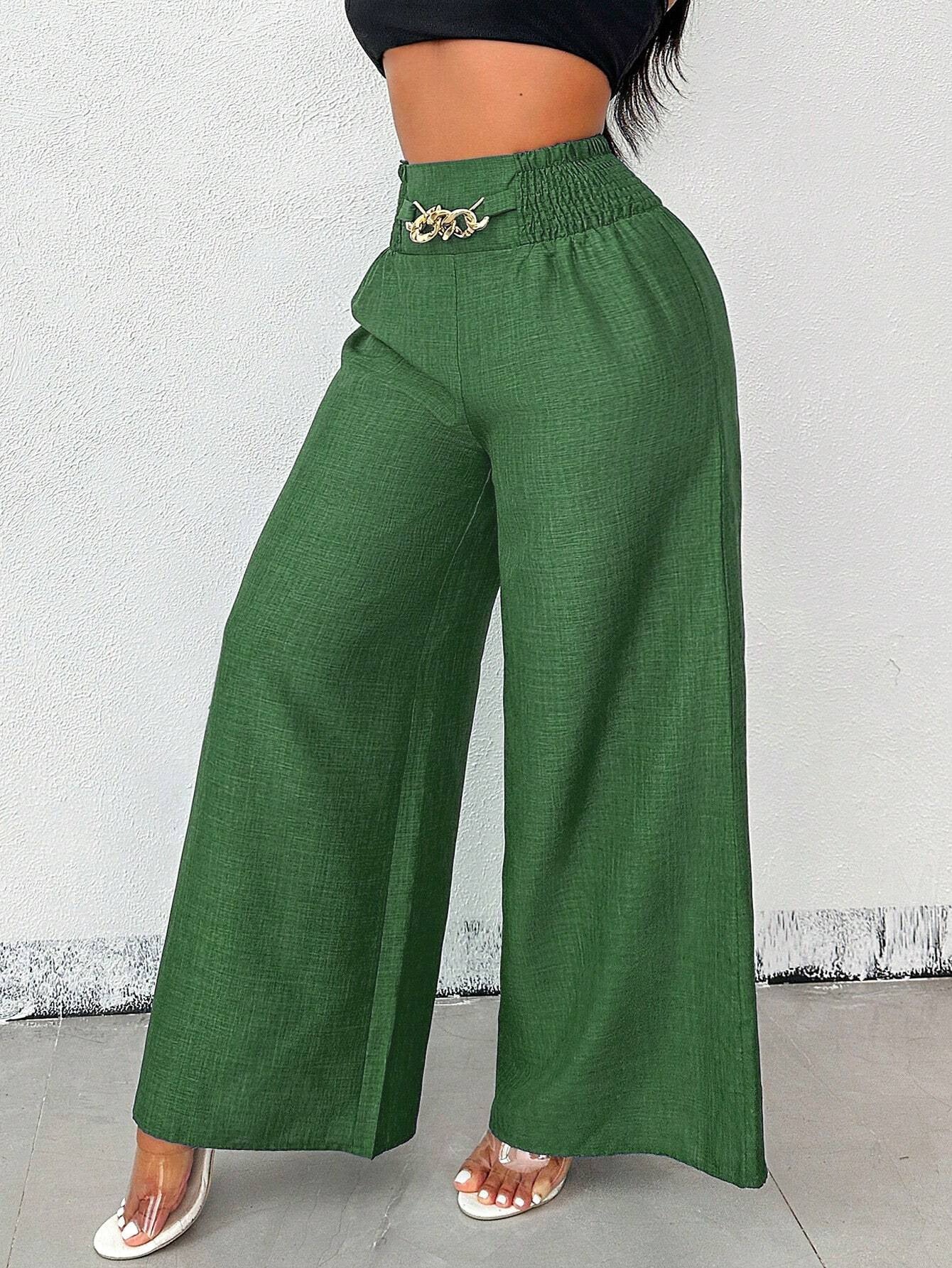 New Womens Fashionable Retro High-Waist Elastic Drapey Wide-Leg Long Pants For Women