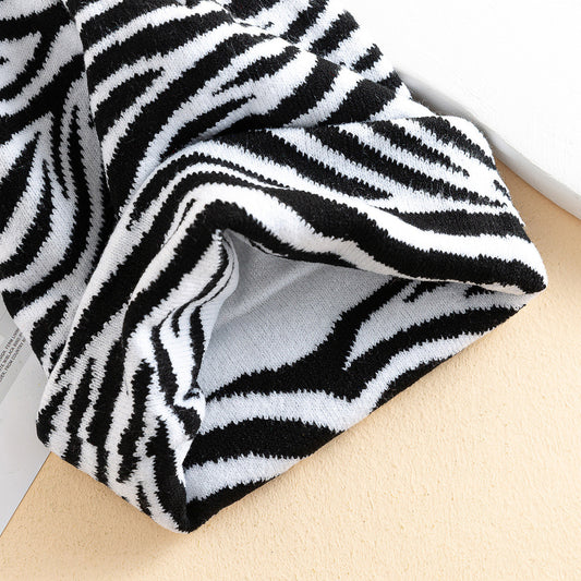 Outdoor Sports Fashionable Pullover Zebra Stripe Flanging Knitted Hat