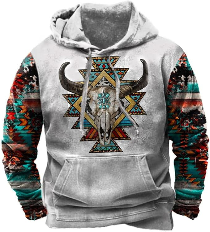 Native buffalo Printed winter Hoodie Men's fashion