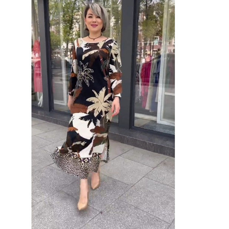 Commuter Round Neck Printed Plus Size Dress