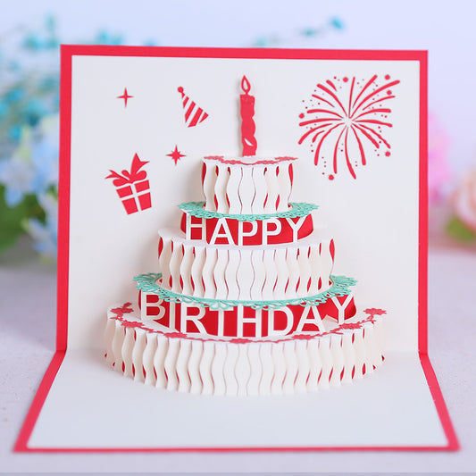Colorful Birthday Cake 3d Paper Carving Greeting Card