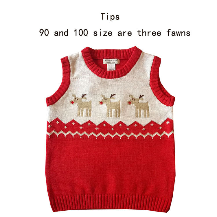 European And American Style Cotton Sweater Christmas Deer Children's Vest
