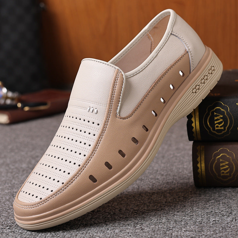 Men's Leather Shoes Casual Leather Shoes Hollow Soft Bottom Soft Leather Non-slip Middle-aged People's Shoes
