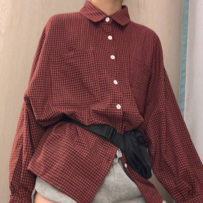 Loose Plus Size Mid-length Long-sleeved Student Plaid Shirt Female Jacket