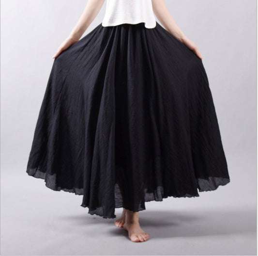 Mori Girl Art Plus Size Cotton And Linen Skirt Elastic Waist Linen A-line Skirt