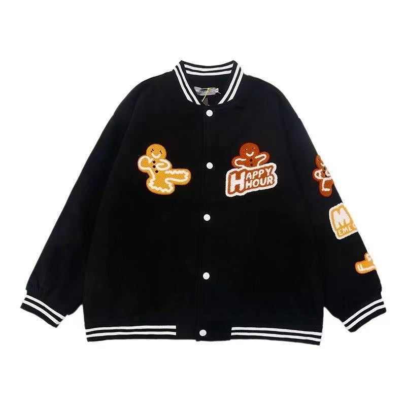 Plus Size Baseball Uniform Polyester Loose Jacket