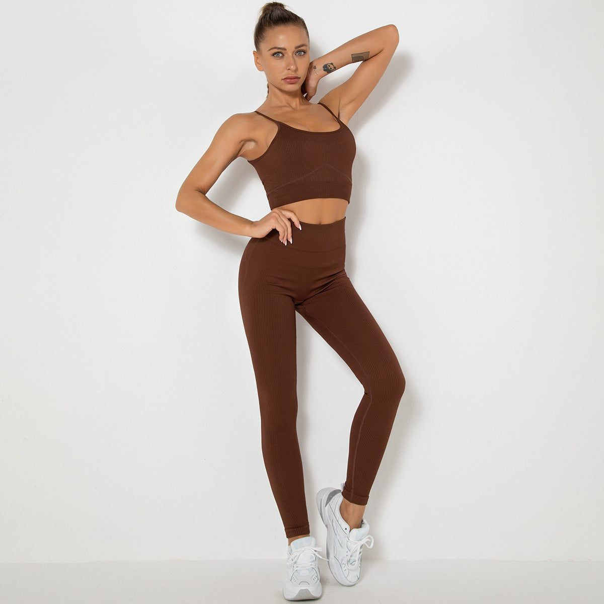 Knitted Sling Beautiful Back Sports Yoga Bra Set