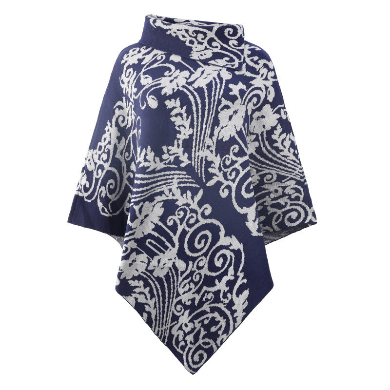New Product Wish Side Lapel Printed Cape Shawl Sweater Outside