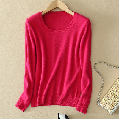 Winter Cashmere Jumper Slim Fit Plus Size Solid Color Round Neck for Women