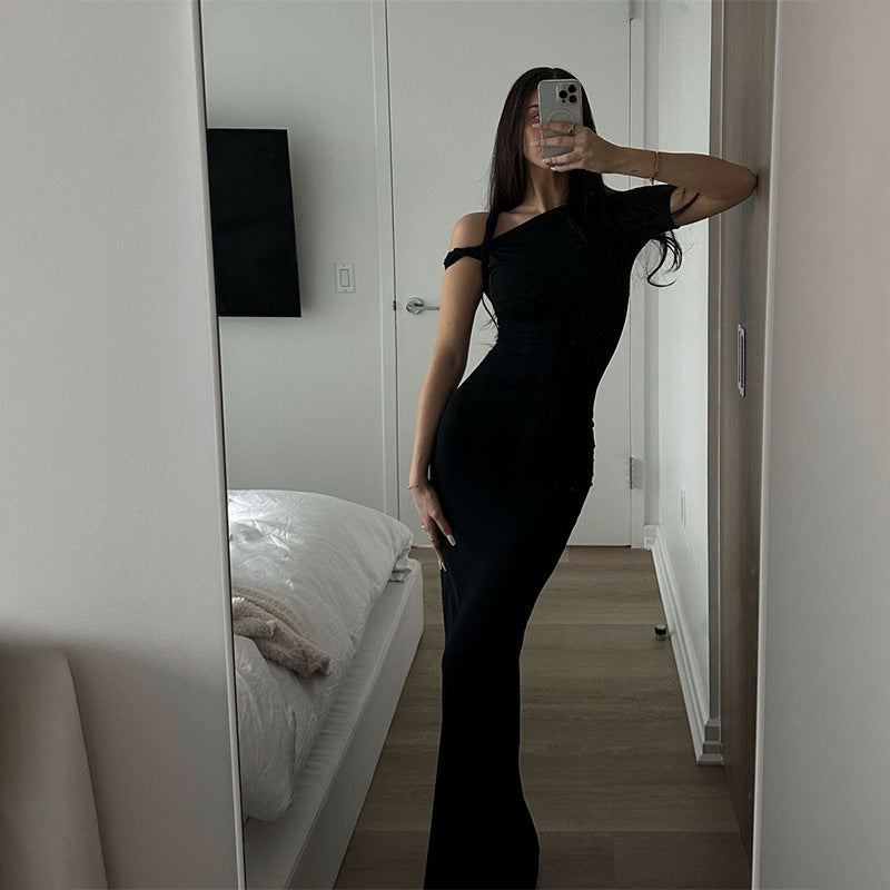European And American Style Temperament High Waist Slim Fit Slimming Short Sleeve Hot Girl Dress