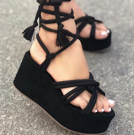 Summer Women Wedges Shoes High Heel Strappy Sandals - FLIPSTYLEZLLC