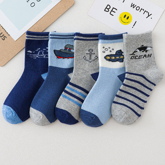 Spring And Autumn Cartoon Ship Boy Socks