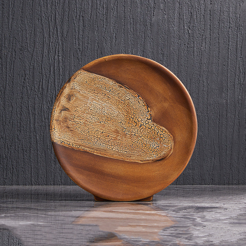 Wood Grain Ceramic Living Room Flat Vase Flower Arrangement Decoration