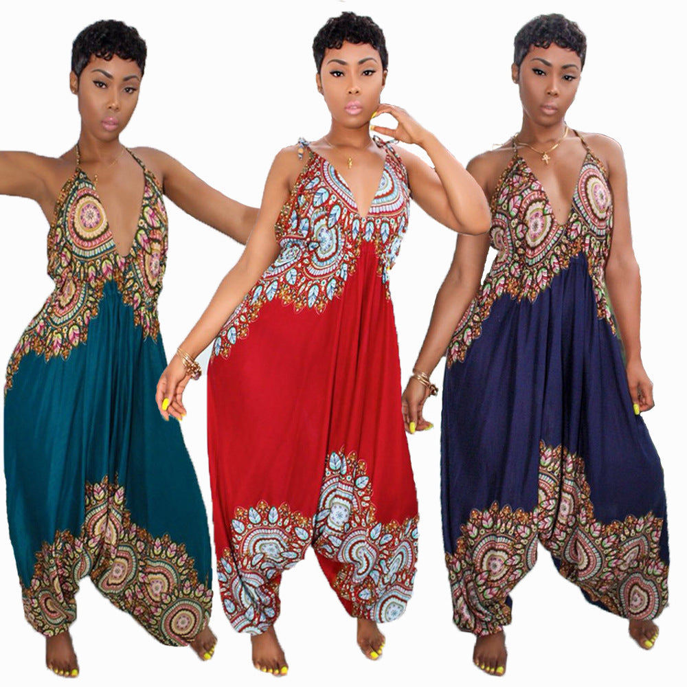 Personalized Positioning Print Nude Back Tie Low Jumpsuit