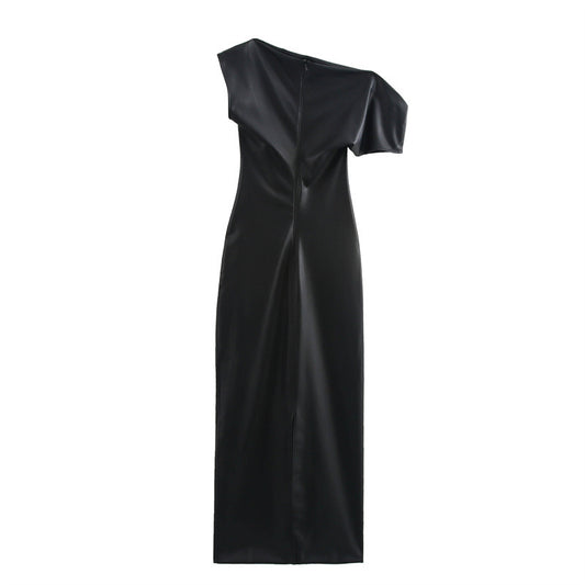 Elegant Polyester Shoulder Leather Dress