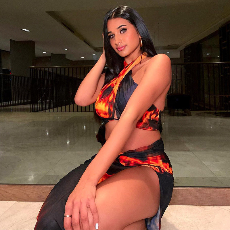 Personalized Printed Sexy Halter Slit Dress