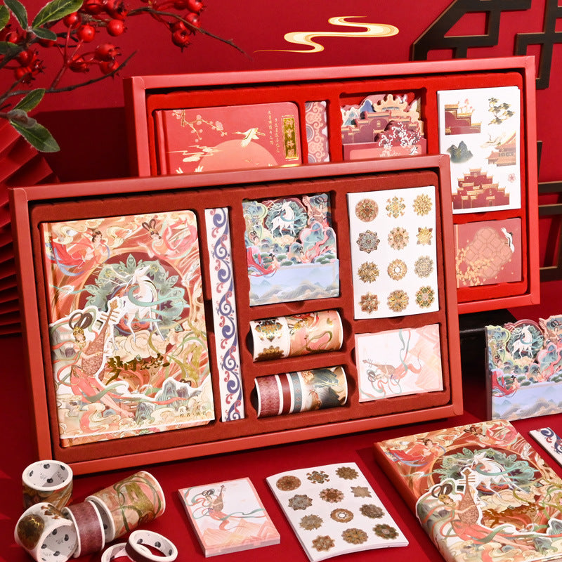 Ancient Style Hand Book Tape Stickers Sticky Notes Gift Box