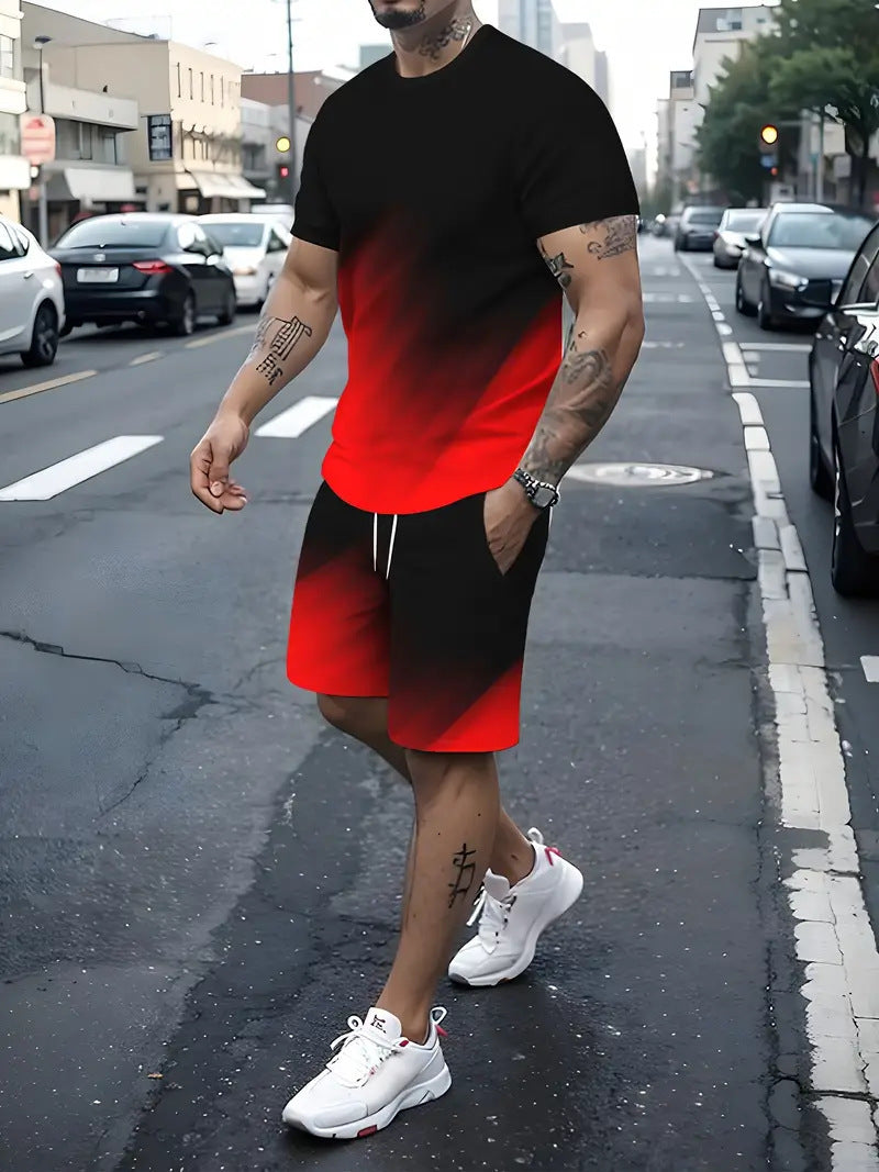 Summer Fashion Trend 3D Digital Printing Men's Short Sleeve Shorts Suit