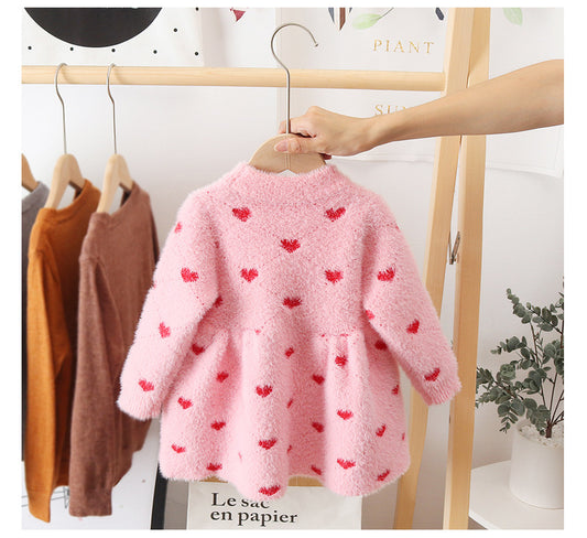 Girls' Winter Clothing Mink Sweater Princess Dress Baby Girl Sweater Baby Winter Western Style Pullover Skirt