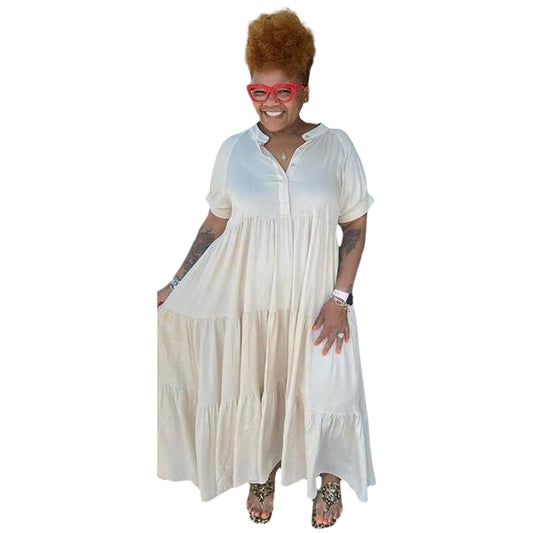 Plus Size Women's Fashion Casual Button Lapel Dress