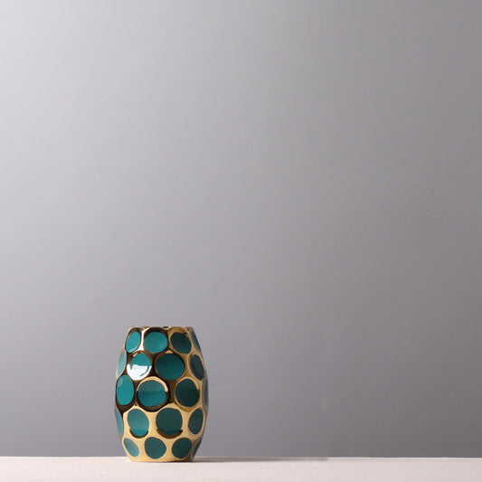 Beautiful Ceramic Gold aqua polka dots Pineapple Vase