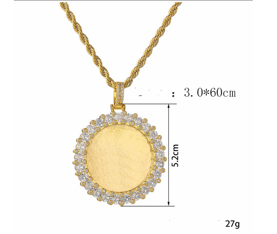 Hip Hop Diamond Round Photo Frame Couple Memorial Photo Pendant Necklace