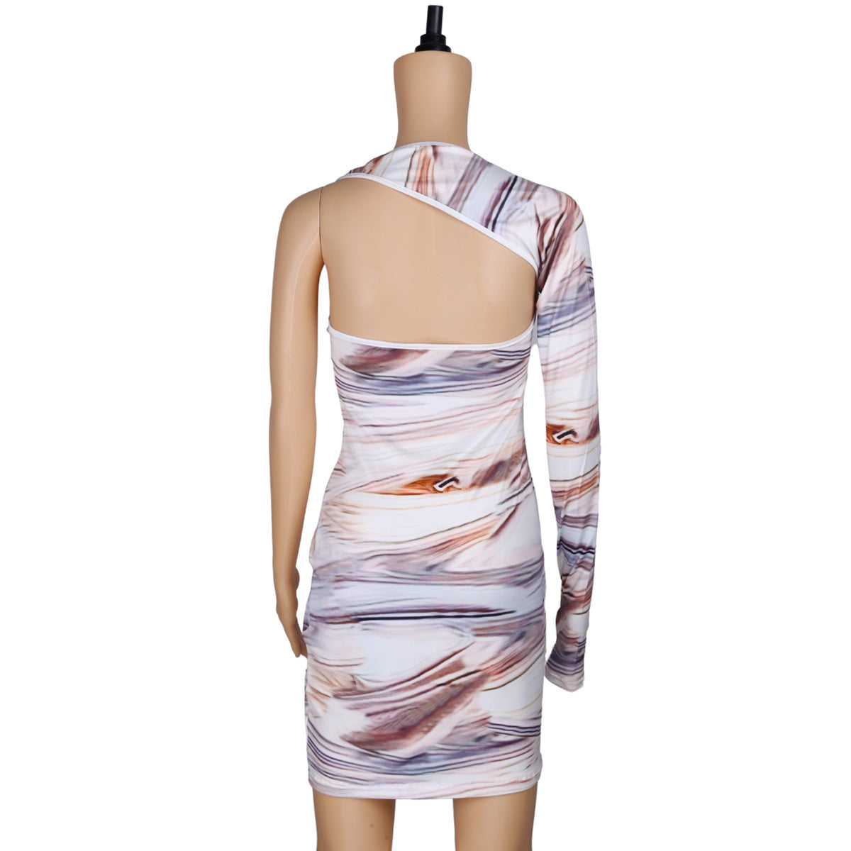 White-Brown Woodgrain Print One Sleeve Back