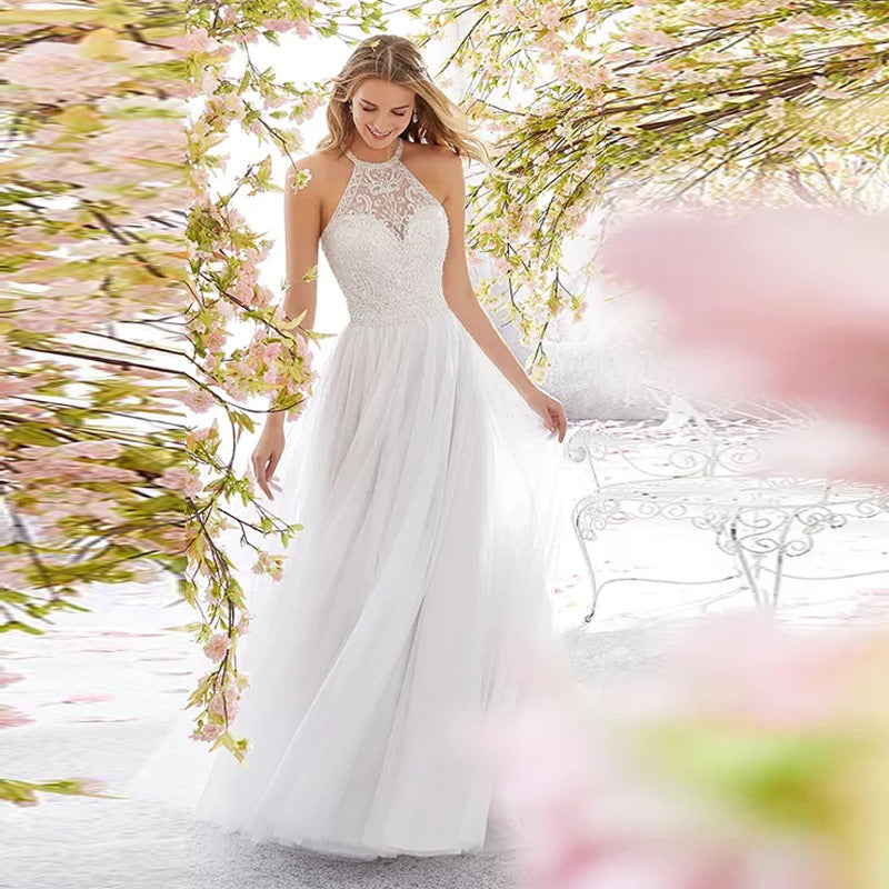 Sleeveless Halter Wedding Dress Slim Long Skirt