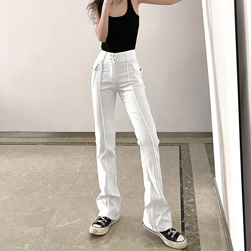 Women's New Sexy Low-waist Side Pockets Retro Slim-fit Micro Trousers Casual Trousers