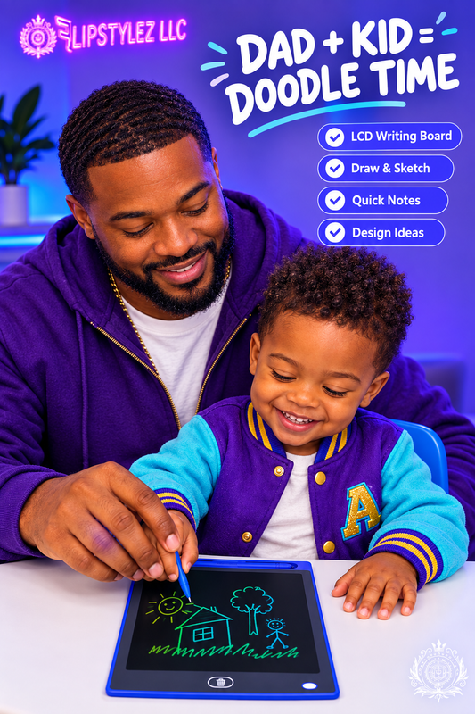 Father-son ad with feature callouts