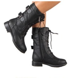 Comfortable Square Low Heel Belt Buckle Mid-tube Rider Boots