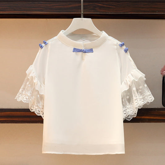 Plus Size Women's Loose And Slim Stitching Chiffon Top Suit