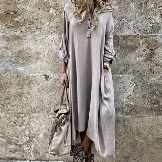 Plus Size Boho Long Sleeve Women's Hooded Dress