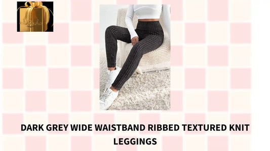Dark Grey Wide Waistband Ribbed Textured Knit Leggings by@Outfy