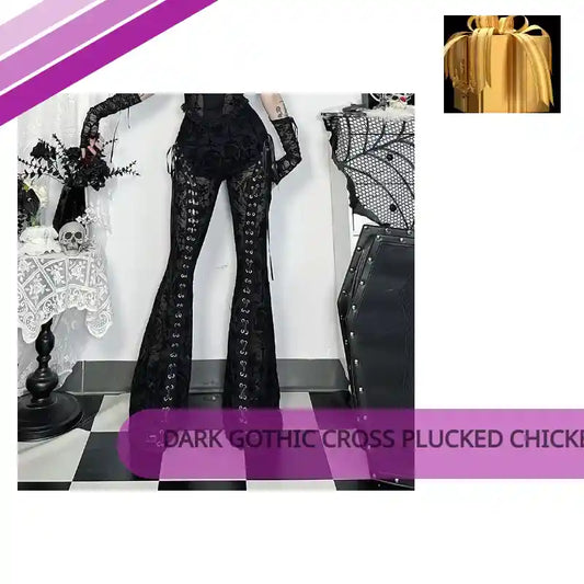 Dark Gothic Cross Plucked Chicken Eye Strap Pants by@Outfy
