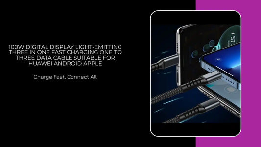 100W digital display light-emitting three in one fast charging one to three data cable suitable for Huawei Android Apple by@Outfy