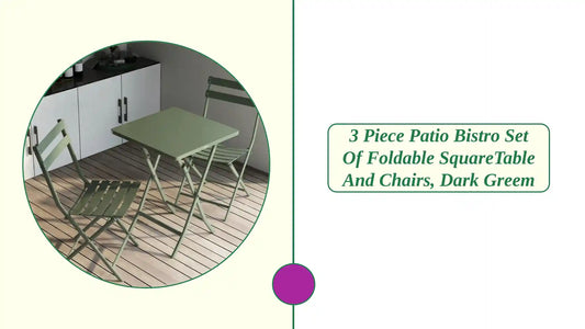 3 Piece Patio Bistro Set of Foldable SquareTable and Chairs, Dark Greem by@Outfy