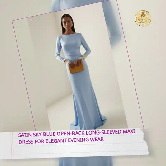 Satin Sky Blue Open-Back Long-Sleeved Maxi Dress for Elegant Evening Wear by@Outfy