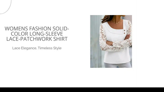 Womens Fashion Solid-Color Long-Sleeve Lace-Patchwork Shirt by@Outfy