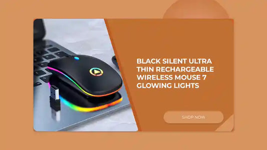 BLACK Silent ULTRA THIN rechargeable wireless mouse 7 GLOWING LIGHTS by@Outfy