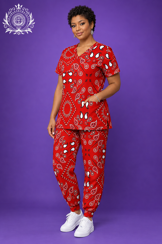 Red paisley set side-angle model