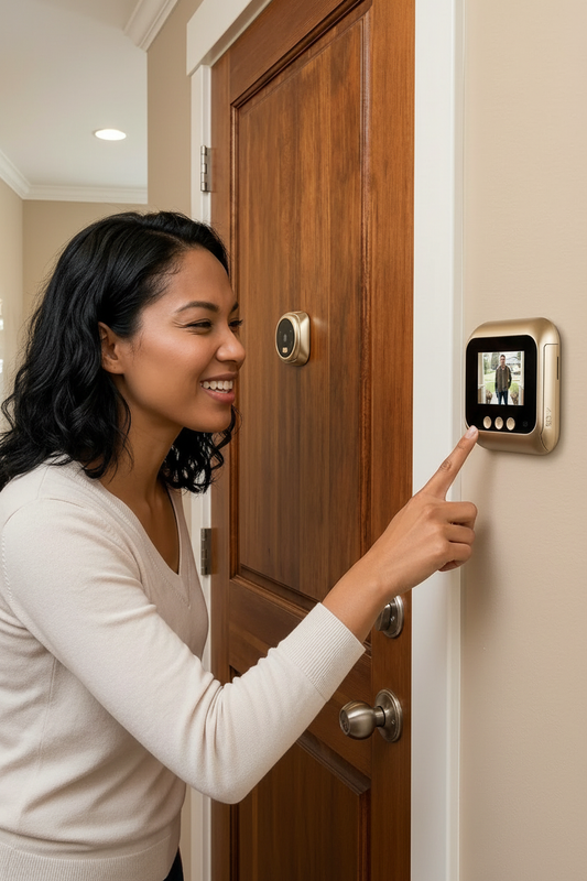 Smart Doorbell Peephole - Button Press Close Up