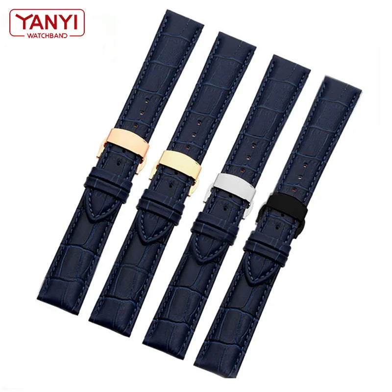Genuine leather bracelet dark blue color watch strap Butterfly Clasp watchband sized in 16mm 18mm 20mm 21 22mm 23mm watch band