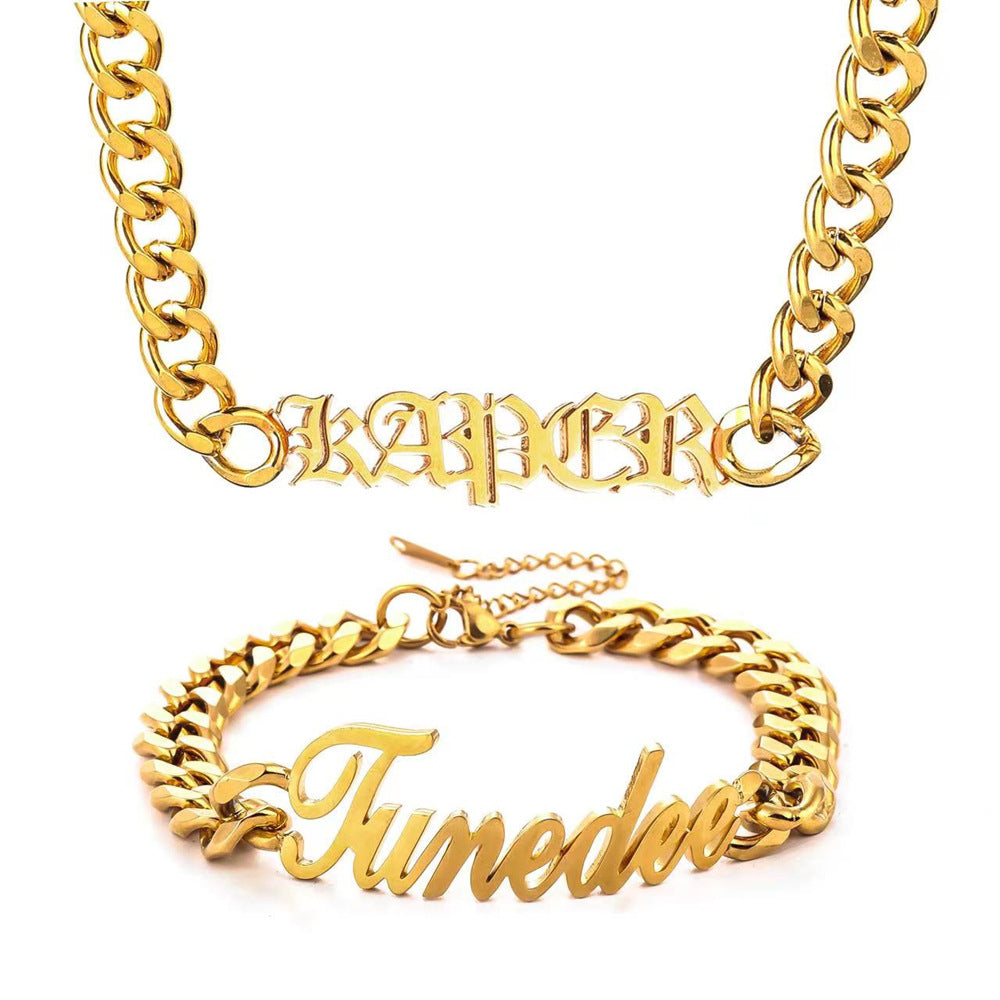 Personalized stainless steel Cuban necklace and bracelet set