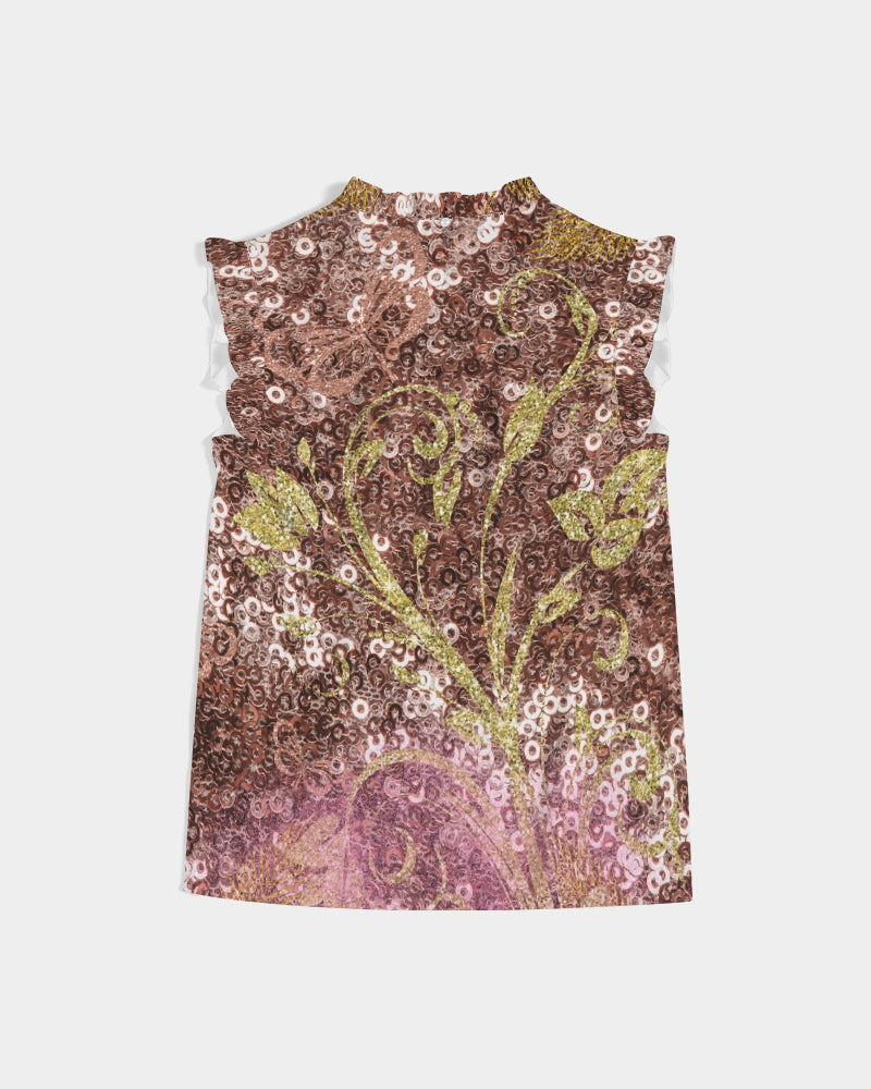 BEAUTIFUL PURPLE GITTER DESIGN CREATED BY FLIPSTYLEZ Women's Ruffle Sleeve Top