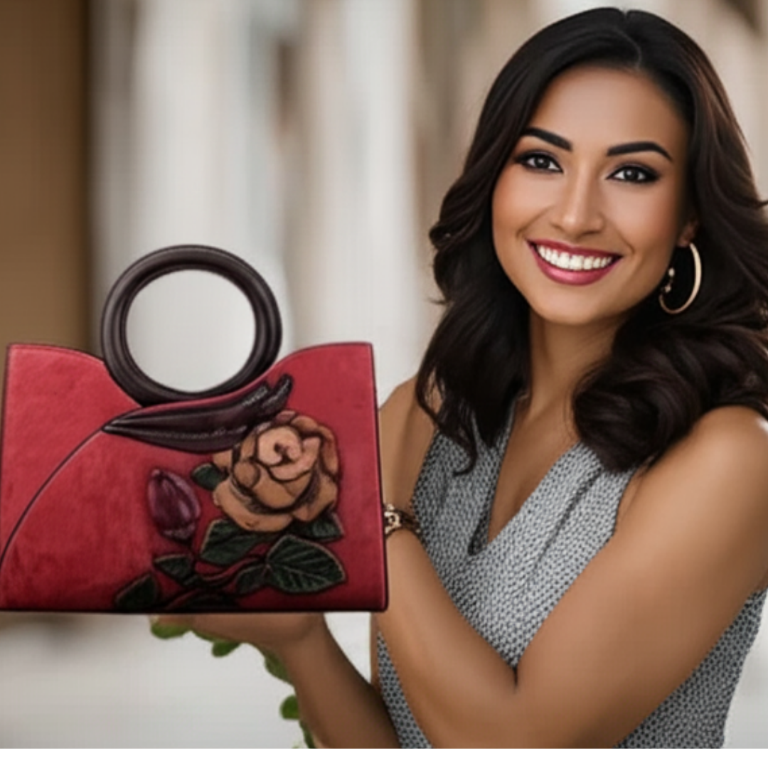 Beautiful Red embroidered Handmade leather handbag