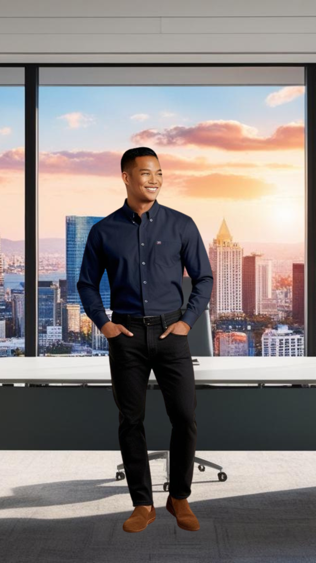 NAVY BLUE  New All Season Plus Size Oxford Shirt Men's long sleeve Shirt